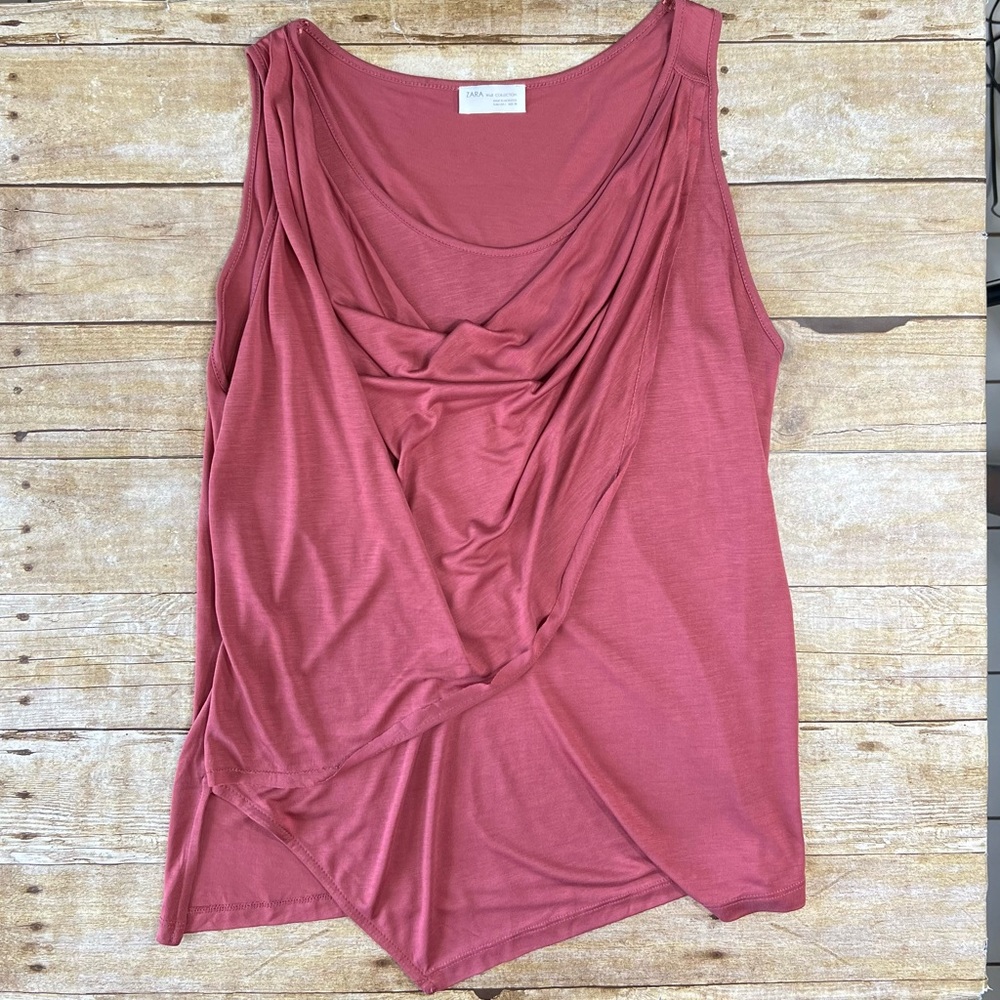 Zara W&B Collection Mauve Draped Cowl Neck Asymmetrical‎ Sleeveless Top Large